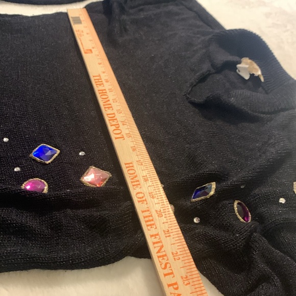 Vintage HAND-LOOMED Dressy Sweater,SLENDERIZING Black with Large Sparkling Gems! - Picture 11 of 12